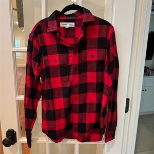 Old Navy Men's Red and Black Plaid Shirt